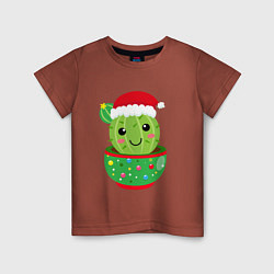 Детская футболка Кактус в новогодней шапке
