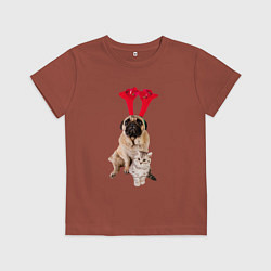 Детская футболка Мопс с ушками и котёнок