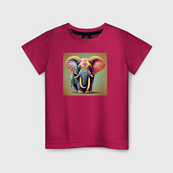 Футболка хлопковая детская Слон красочный стиль, цвет: маджента