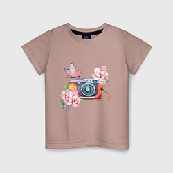 Детская футболка Фотоаппарат в цветах и бабочки