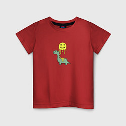 Детская футболка Мультяшный динозавр и стекающий смайлик