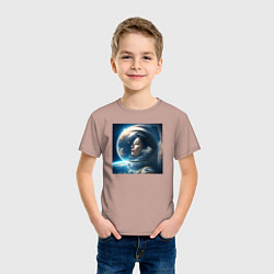 Футболка хлопковая детская Космическая девушка в космосе, цвет: пыльно-розовый — фото 2