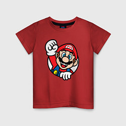 Футболка хлопковая детская Марио значок классический, цвет: красный