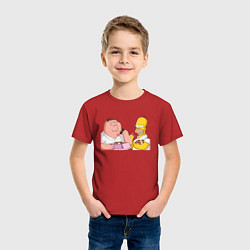 Футболка хлопковая детская Питер и Гомер едят пончики, цвет: красный — фото 2