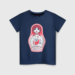 Детская футболка Матрешка красно черная с птицей петух