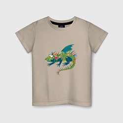 Детская футболка Забавный зеленый дракон ящерица символ 2024 года