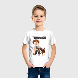 Футболка хлопковая детская Тимофей - мальчик с собакой, цвет: белый — фото 2