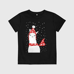 Детская футболка Лама - альпака в шапочке и шарфе