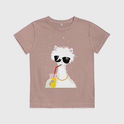 Детская футболка Лама - альпака с бокалом