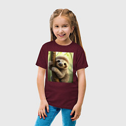 Футболка хлопковая детская Ленивец в лесу, цвет: меланж-бордовый — фото 2