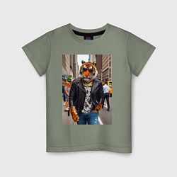 Детская футболка Cool tiger on the streets of New York - ai art