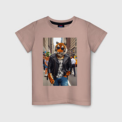 Детская футболка Cool tiger on the streets of New York - ai art