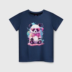Детская футболка Милая панда в розовых очках и бантике