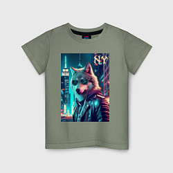 Детская футболка Крутой волчара в ночном Нью-Йорке