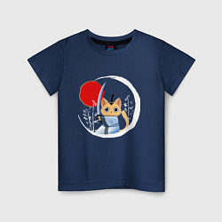 Детская футболка Анимешный кот самурай