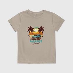 Футболка хлопковая детская Джип Вранглер на фоне шикарного пляжа, цвет: миндальный
