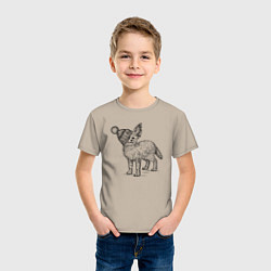 Футболка хлопковая детская Фенек в шапке, цвет: миндальный — фото 2