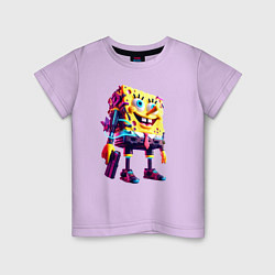Детская футболка Губка Боб с пистолетом - киберпанк - нейросеть