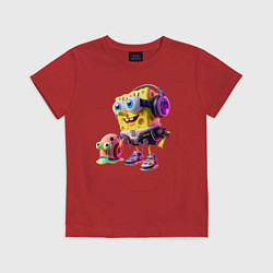 Детская футболка Губка Боб и улитка Гэри - киберпанк