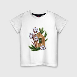 Детская футболка Деревянный домик с хлопком и еловыми ветками