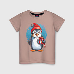 Детская футболка Пингвин с новогодним подарком