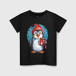 Детская футболка Пингвин с новогодним подарком