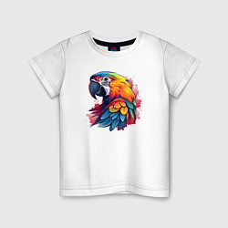 Детская футболка Яркий попугай на красных брызгах