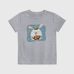 Футболка хлопковая детская Заяц с подарком, цвет: меланж
