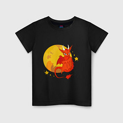 Детская футболка Красный дракон на фоне луны