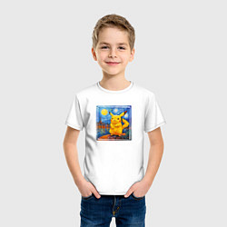 Футболка хлопковая детская Пикачу звёздной ночью Ван Гога, цвет: белый — фото 2