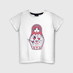 Детская футболка Матрешка с красным петухом по мотивам мезенской ро