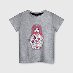 Детская футболка Матрешка с красным петухом по мотивам мезенской ро