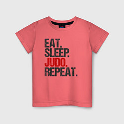 Футболка хлопковая детская Eat sleep judo repeat, цвет: коралловый