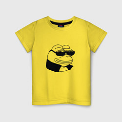 Футболка хлопковая детская Лягушонок пепе в очках мем, цвет: желтый