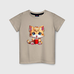 Детская футболка Кот с напитком