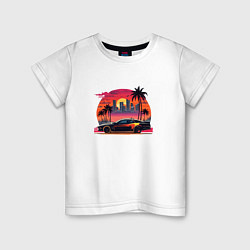 Детская футболка Ретро закат в Майями и гоночная машина
