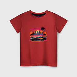 Детская футболка Ретро закат в Майями и гоночная машина
