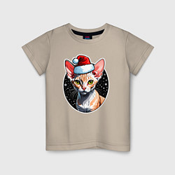 Детская футболка Кот породы Девон-рекс в новогодней шапке