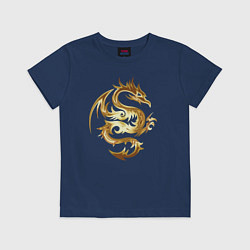 Футболка хлопковая детская Дракон из золота, цвет: тёмно-синий