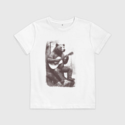 Детская футболка Медведь в лесу играет на акустической гитаре