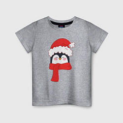 Детская футболка Новогодний пингвин в шапке Деда Мороза