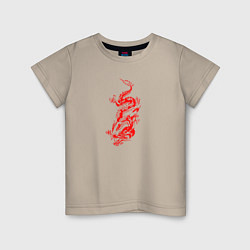 Футболка хлопковая детская Японский красный дракон, цвет: миндальный