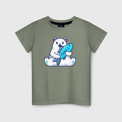 Детская футболка Белый медведь с рыбой