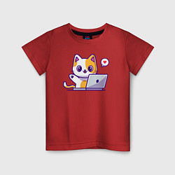 Детская футболка Котик за ноутбуком