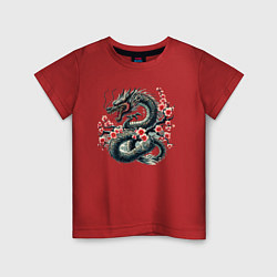 Футболка хлопковая детская Japanese dragon and sakura - irezumi, цвет: красный