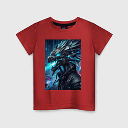Детская футболка Морда кибер дракона - нейросеть