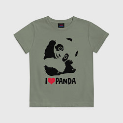 Футболка хлопковая детская I love panda, цвет: авокадо