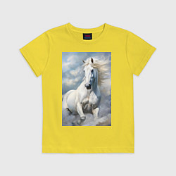 Футболка хлопковая детская Белая лошадь на фоне неба, цвет: желтый