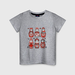 Детская футболка Шесть матрешек в стиле мезенской росписи
