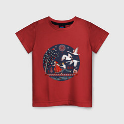 Детская футболка Сказка Гуси - лебеди в стиле мезенской росписи
